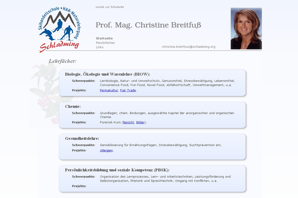 Screenshot Prof. Mag. Christine Breitfuß auf schladming.org